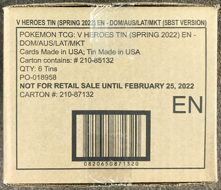 Pokemon V Heroes Tin CASE (6 Tins)